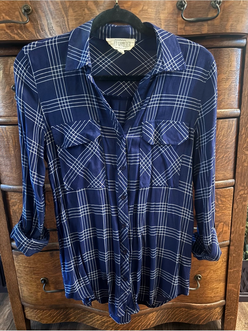 Sweet Wanderer Navy Blue Plaid Button-Down Shirt